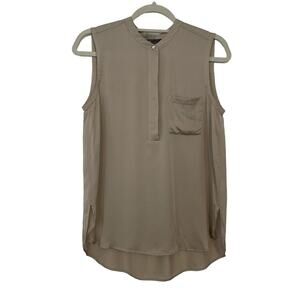 Vince Tan Taupe Silk Tank Top Woman’s Size Small Pocket Button Front Refinded
